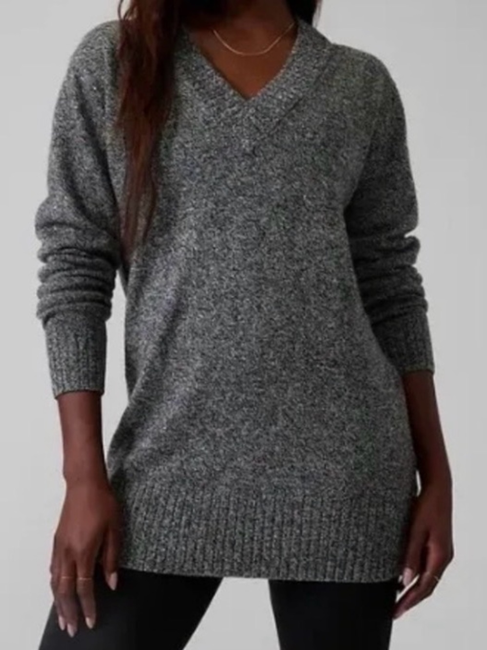 Athleta Women's Vital V Neck Tunic Sweater Gray Sz Small Wool Cashmere Outdoors